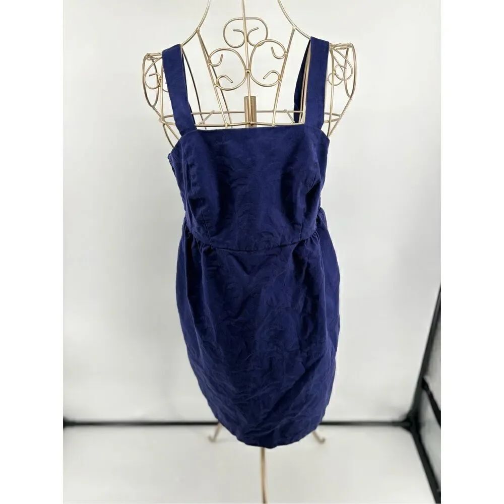 Tori Richard Navy Palm Tree Print Mini Dress Women Size 6 Tropical Resort